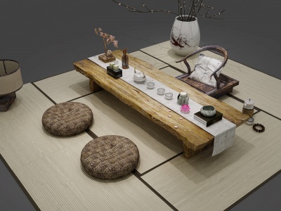 3d日式榻榻米茶桌椅模型
