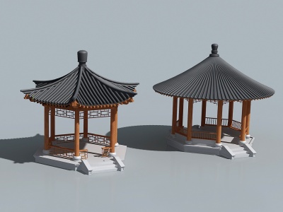 3d中式古建圆形六角凉亭模型