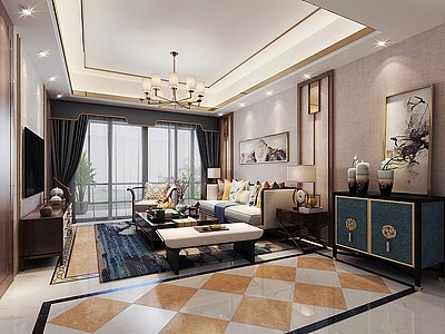 新中式碧桂园客厅模型3d模型