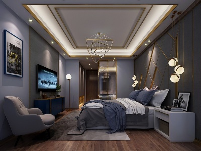 3d现代风格卧室男孩房床模型
