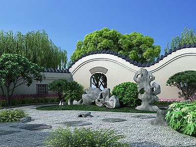 中式园林景观枯山水植物模型3d模型