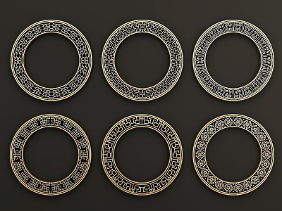 中式圆形雕花万字纹模型3d模型