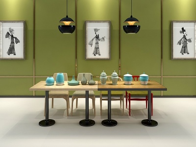 工业风将军罐罐子餐桌餐椅模型3d模型