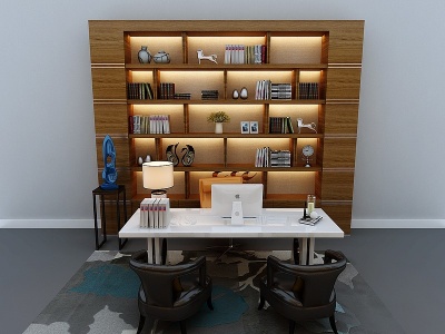 现代书桌椅书柜组合模型3d模型