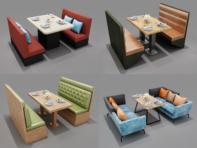 3d现代卡座餐桌椅组合模型
