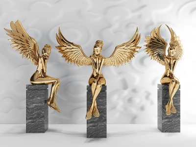 3d天使的翅膀人物雕塑摆件模型