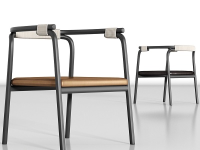 3d新中式金属皮革单椅组合模型