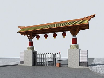 新中式大门入口门房模型3d模型