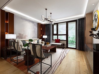 新中式客厅沙发组合模型3d模型