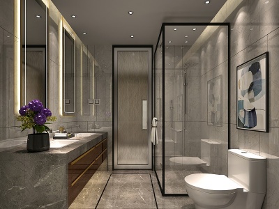 3d现代新中式卫生间淋浴房模型