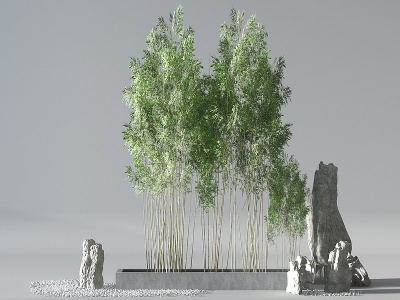 3d新中式植物竹子石头景观模型