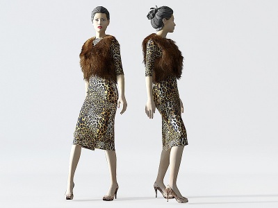 3d现代古典旗袍毛皮大衣女人模型