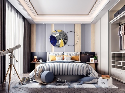 3d现代儿童房卧室天文望远镜模型