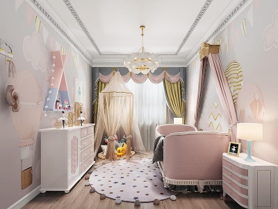 3d现代简欧式儿童房婴儿房模型