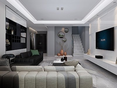 3d现代黑白灰客厅模型