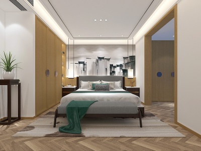 新中式主卧室吊灯模型3d模型