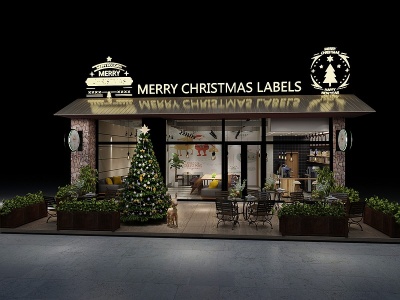 3d美式圣诞节奶茶店咖啡店模型