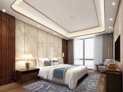 3d新中式奢华卧室模型