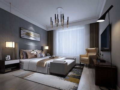 现代卧室床吊灯台灯模型3d模型