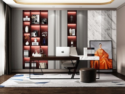 3d现代书房办公室模型
