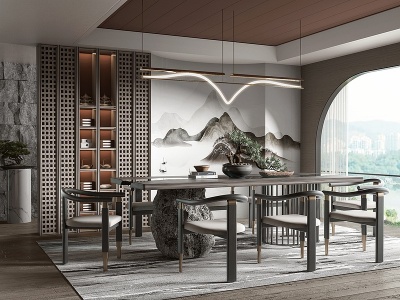 3d新中式家居餐厅模型