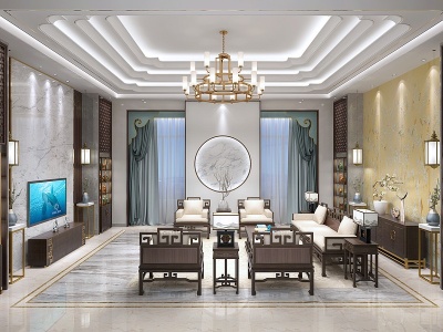 3d新中式客厅沙发组合模型