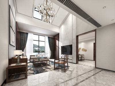 新中式别墅新中式客厅模型3d模型