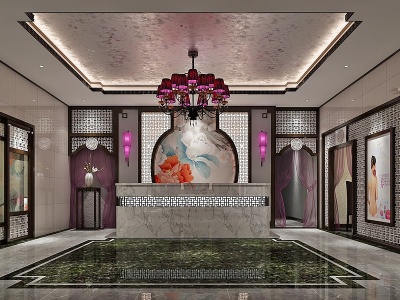 3d新中式足浴会所大厅模型