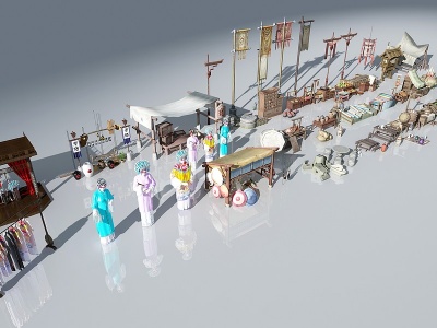中式古代攤位人物古代道具模型3d模型