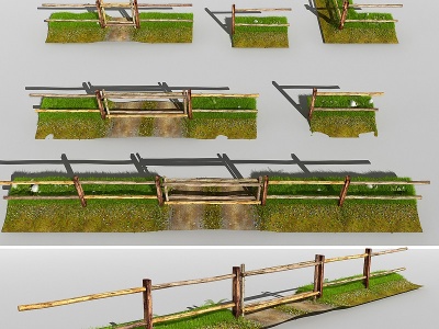 3d现代农村围挡木栅栏模型