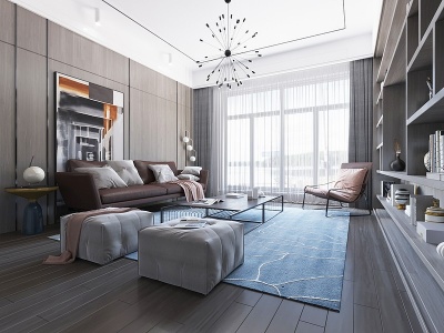 3d现代客厅现代沙发柜子模型