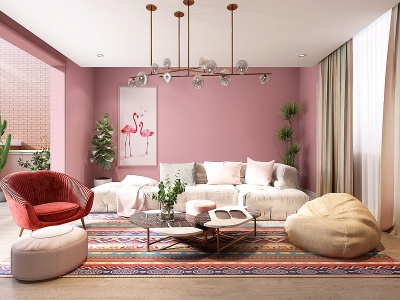 3d北欧粉色客厅休闲椅模型