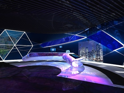 3d现代科技展厅展示台模型