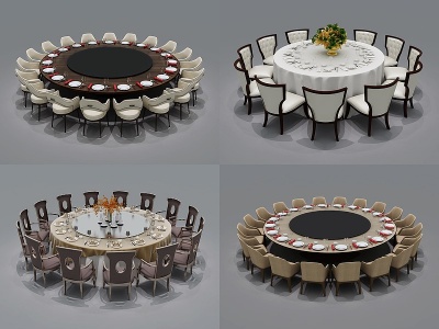 3d后现代圆形餐桌椅组合模型