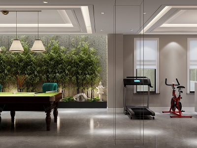 3d新中式地下休闲室台球室模型