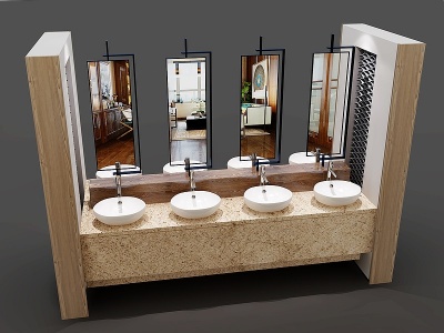 3d现代洗手台盆镜子组合模型
