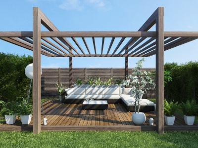 3d现代中庭庭院花园露台模型