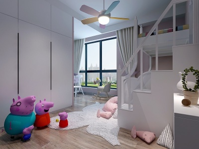 3d现代儿童房儿童床模型