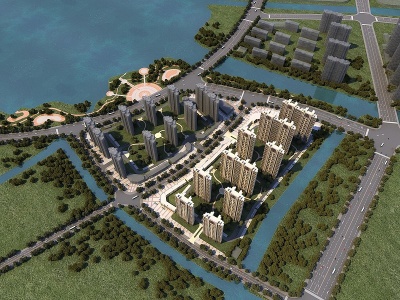 3d欧式住宅小区鸟瞰图模型
