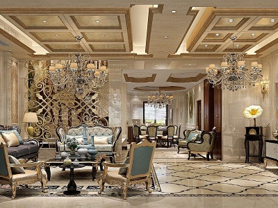 新古典客餐厅沙发茶几组合模型3d模型