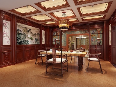 中式整木展厅沙发茶几组合模型3d模型