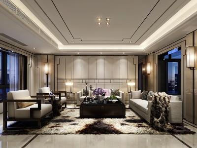 3d新中式客厅电视柜沙发组合模型
