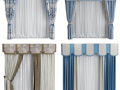 3d新中式窗帘帘头模型