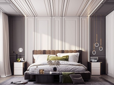 现代双人床卧室房间模型3d模型