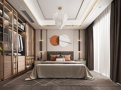 3d主卧室双人床单人床模型