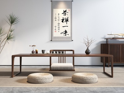 新中式茶桌椅组合模型