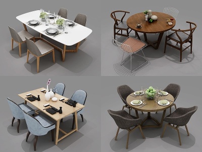 3d北欧餐桌椅组合模型