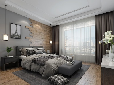 现代主卧卧室模型3d模型