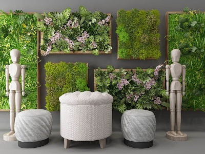 3d现代绿植背景墙植物墙模型