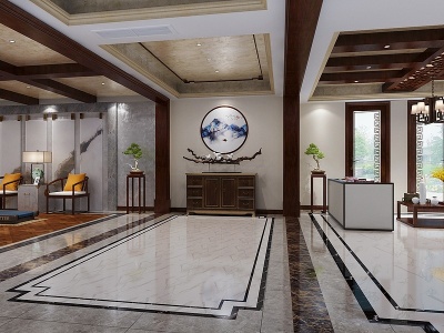 3d新中式客厅别墅样板房模型